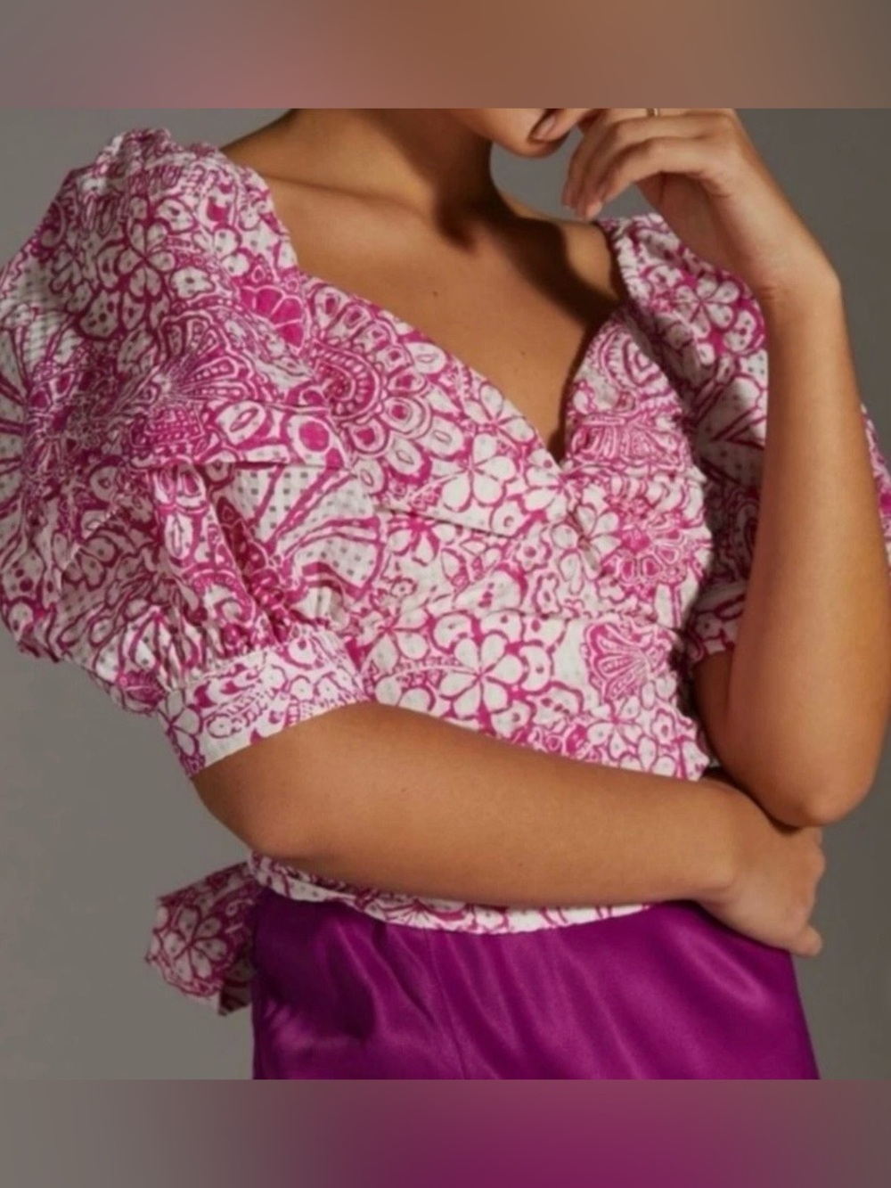 Lulu's Pink & White Floral Puff-Sleeve Crop Top
